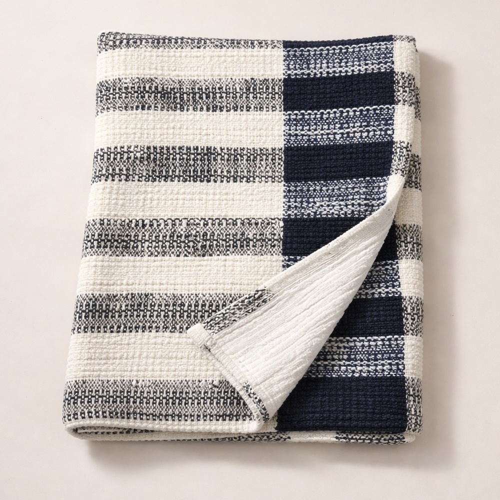 100% cotton Hearth & Hand Throw Blanket Striped Cotton Woven Accent Decor